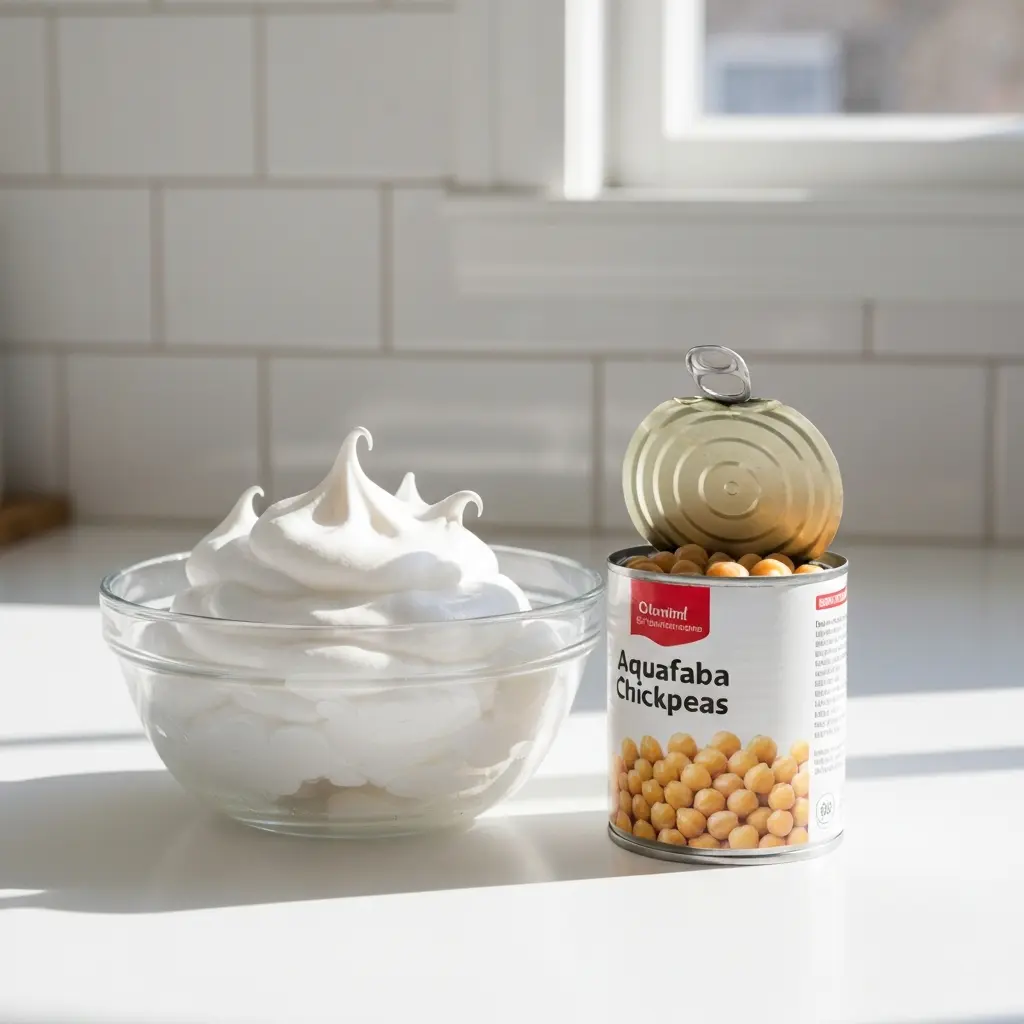 Aquafaba montée en neige ferme dans un saladier