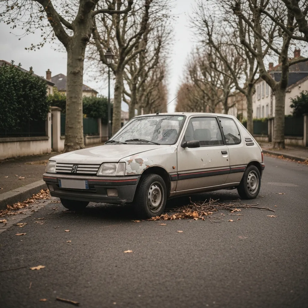 Voiture garée seule sur un parking résidentiel vide