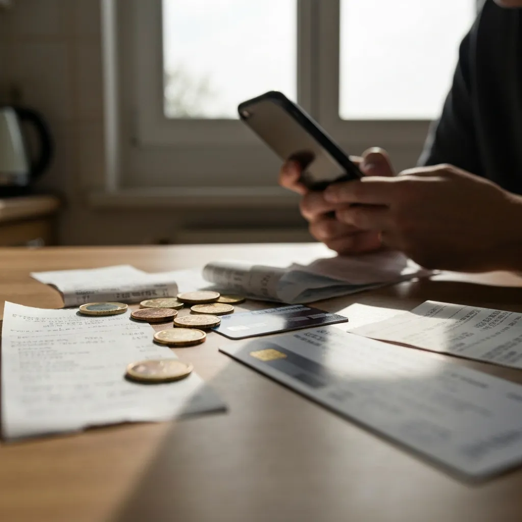 Tickets de caisse et carte bancaire sur une table