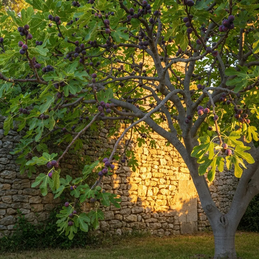 Figuier chargé de figues mûres dans un jardin méditerranéen ensoleillé