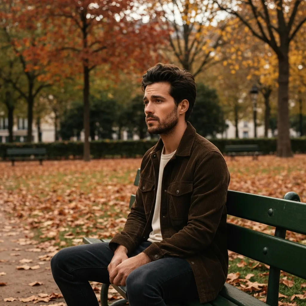 Homme seul assis sur un banc dans un parc urbain