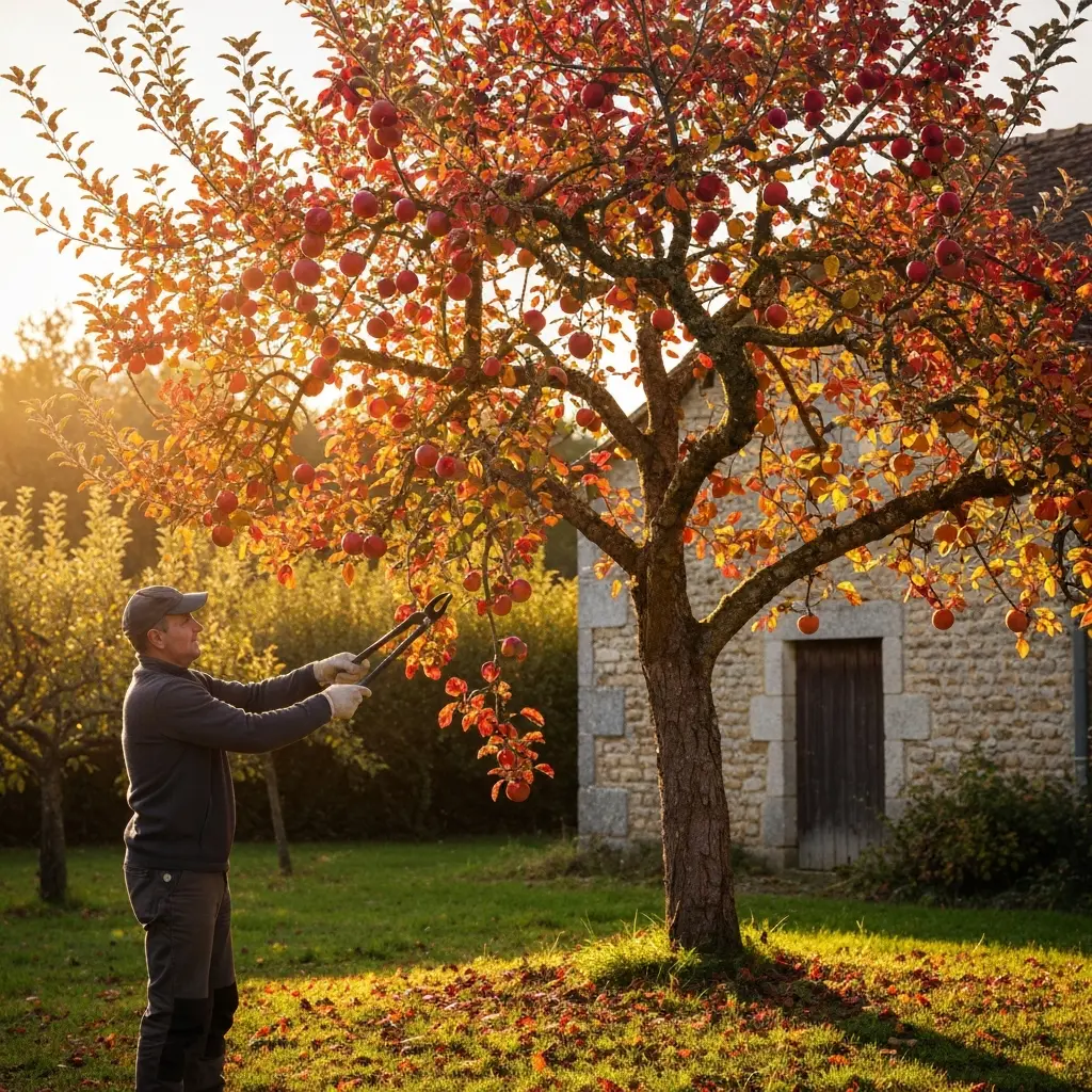 Pommier en verger avec des branches bien taillées en gobelet ouvert